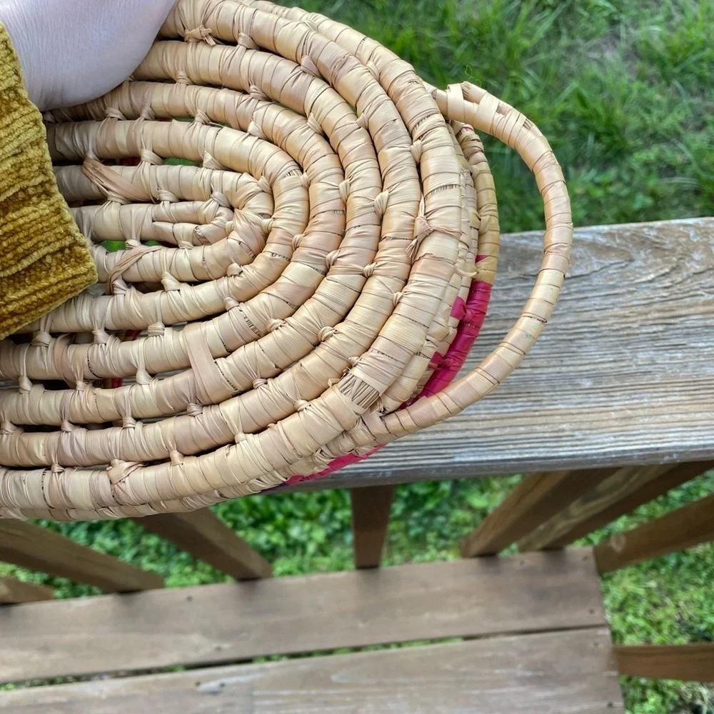 Wicker Woven Rattan Drink Caddy Holders Boho Barware Handles Colorful